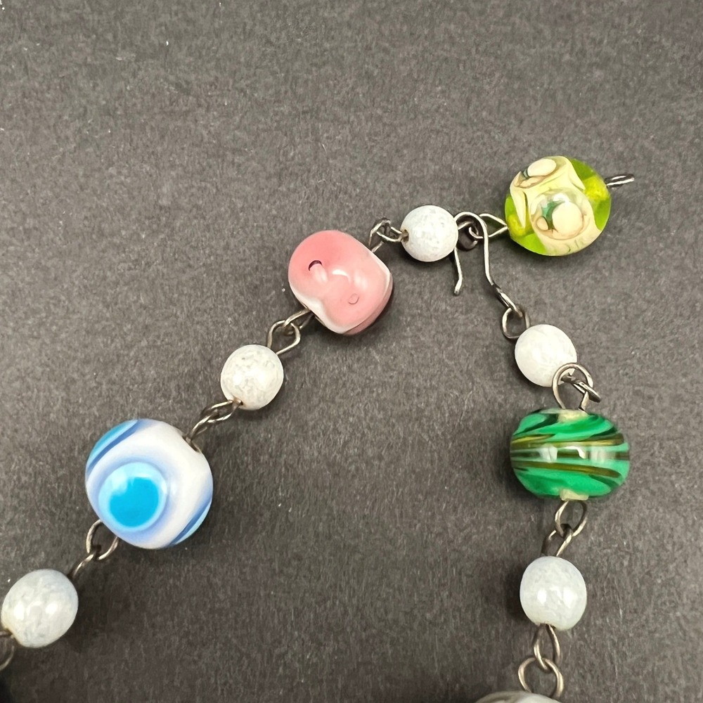 Vintage Beaded Necklace Lampwork Art Glass Multicolor Marbled 20" - Picture 5 of 10